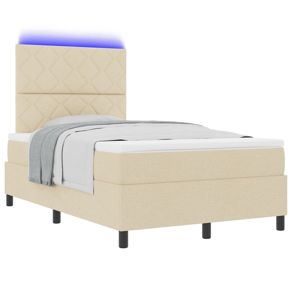Box Spring Bed With Mattress & Led Cream 120X200 Cm Fabric