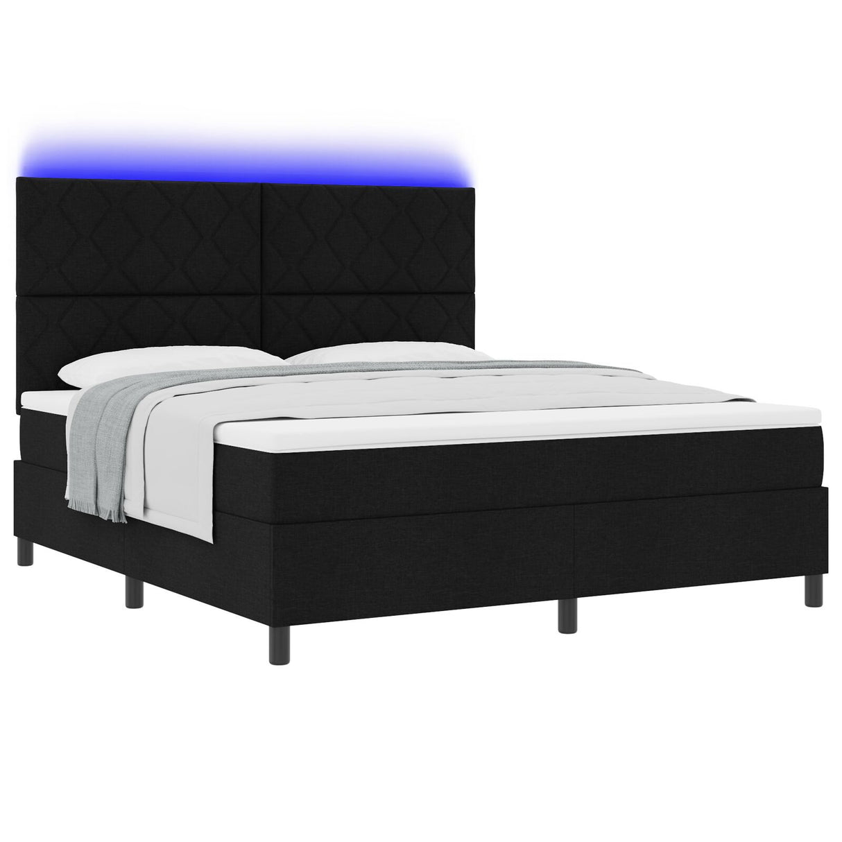 Box Spring Bed With Mattress & Led Black 180X200 Cm Fabric