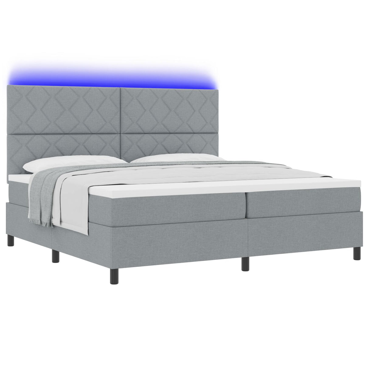 Box Spring Bed With Mattress & Led Light Grey 200X200 Cm Fabric