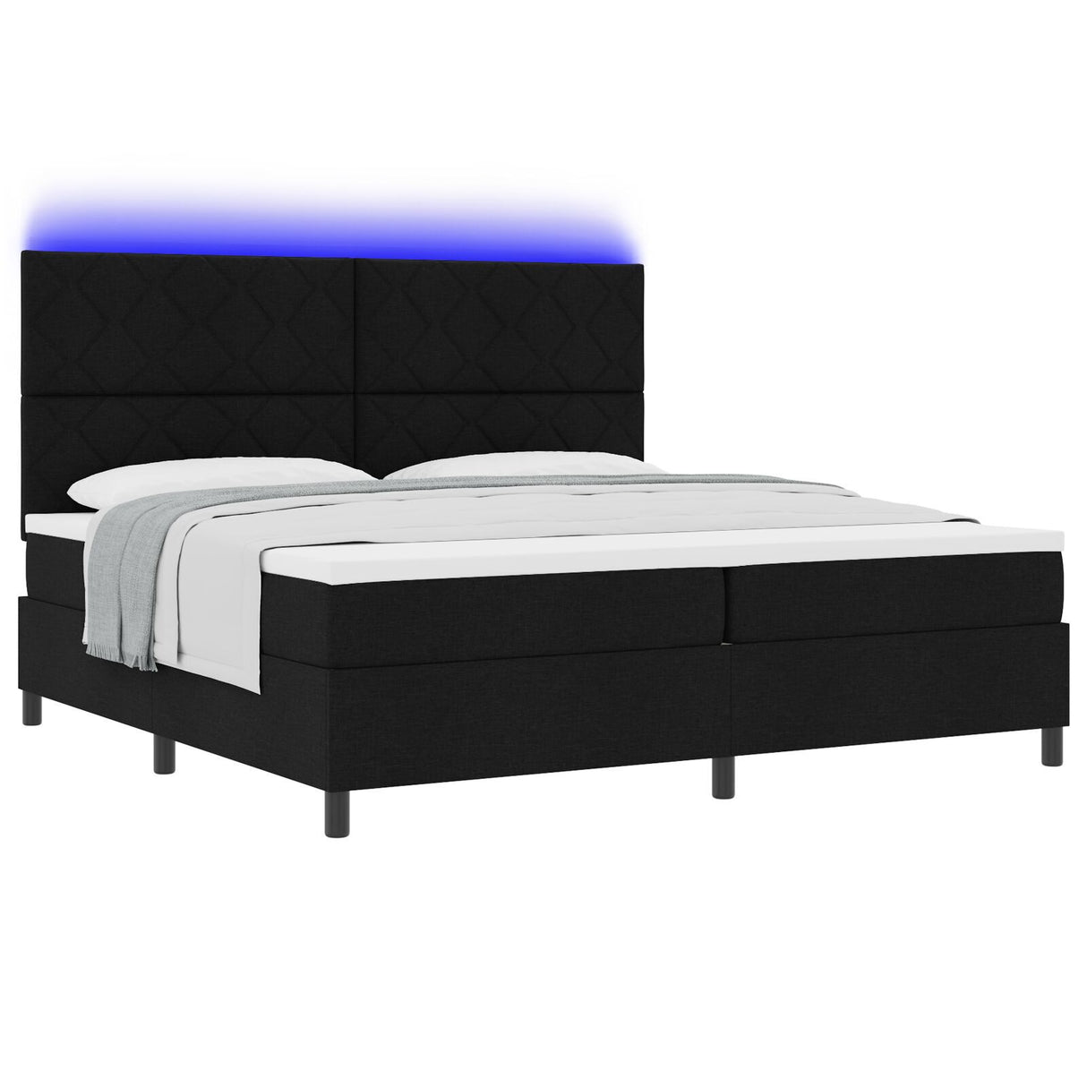 Box Spring Bed With Mattress & Led Black 200X200 Cm Fabric