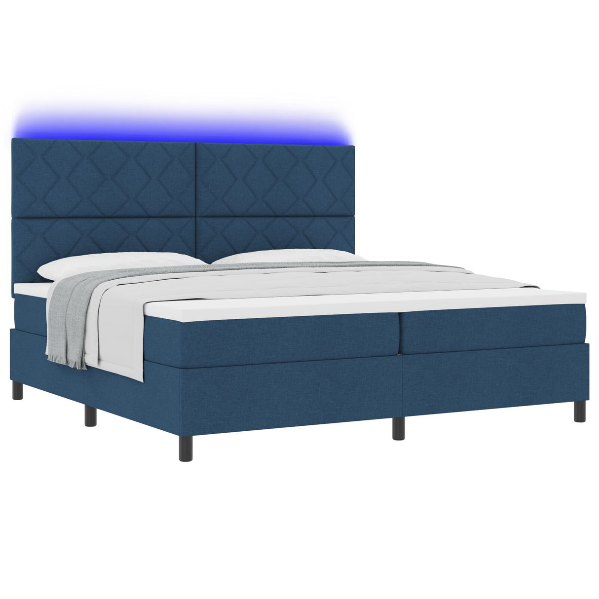 Box Spring Bed With Mattress & Led Blue 200X200 Cm Fabric