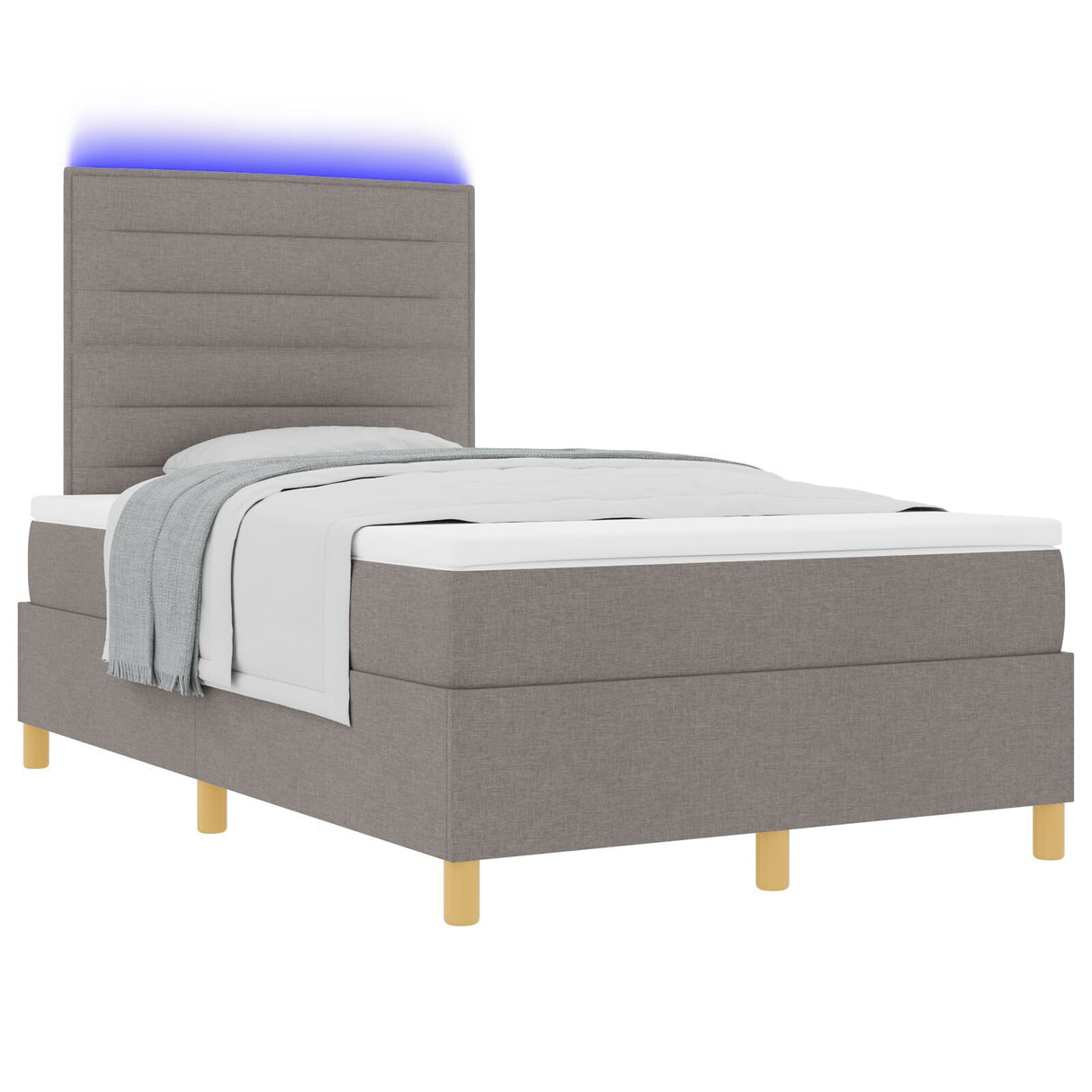 Box Spring Bed With Mattress & Led Taupe 120X200 Cm Fabric