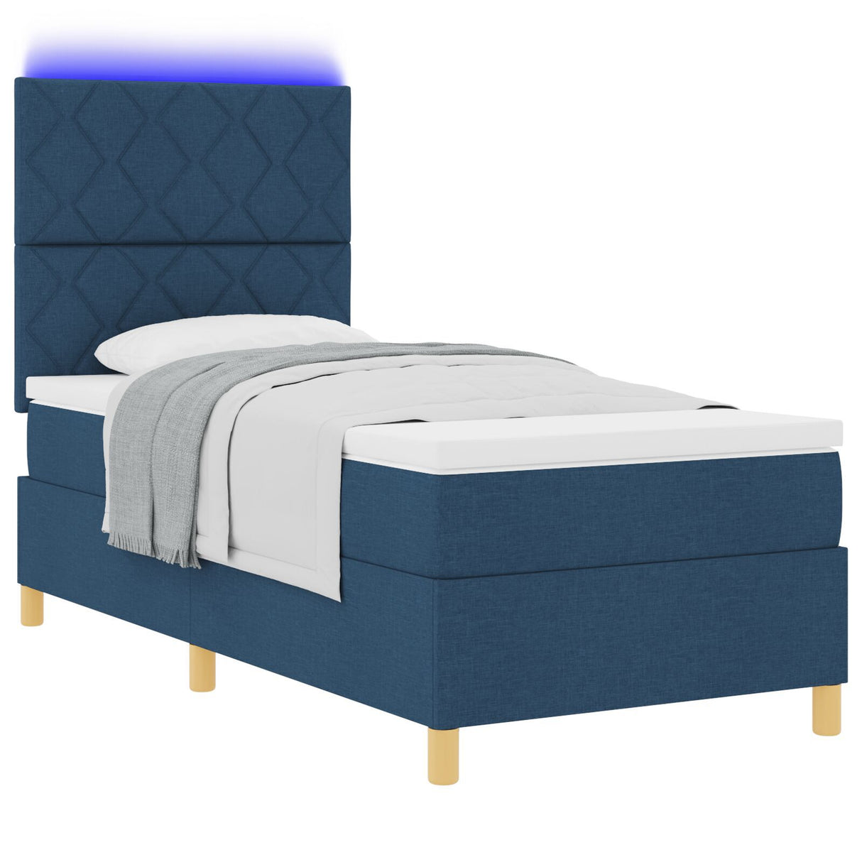 Box Spring Bed With Mattress & Led Blue 90X200 Cm Fabric