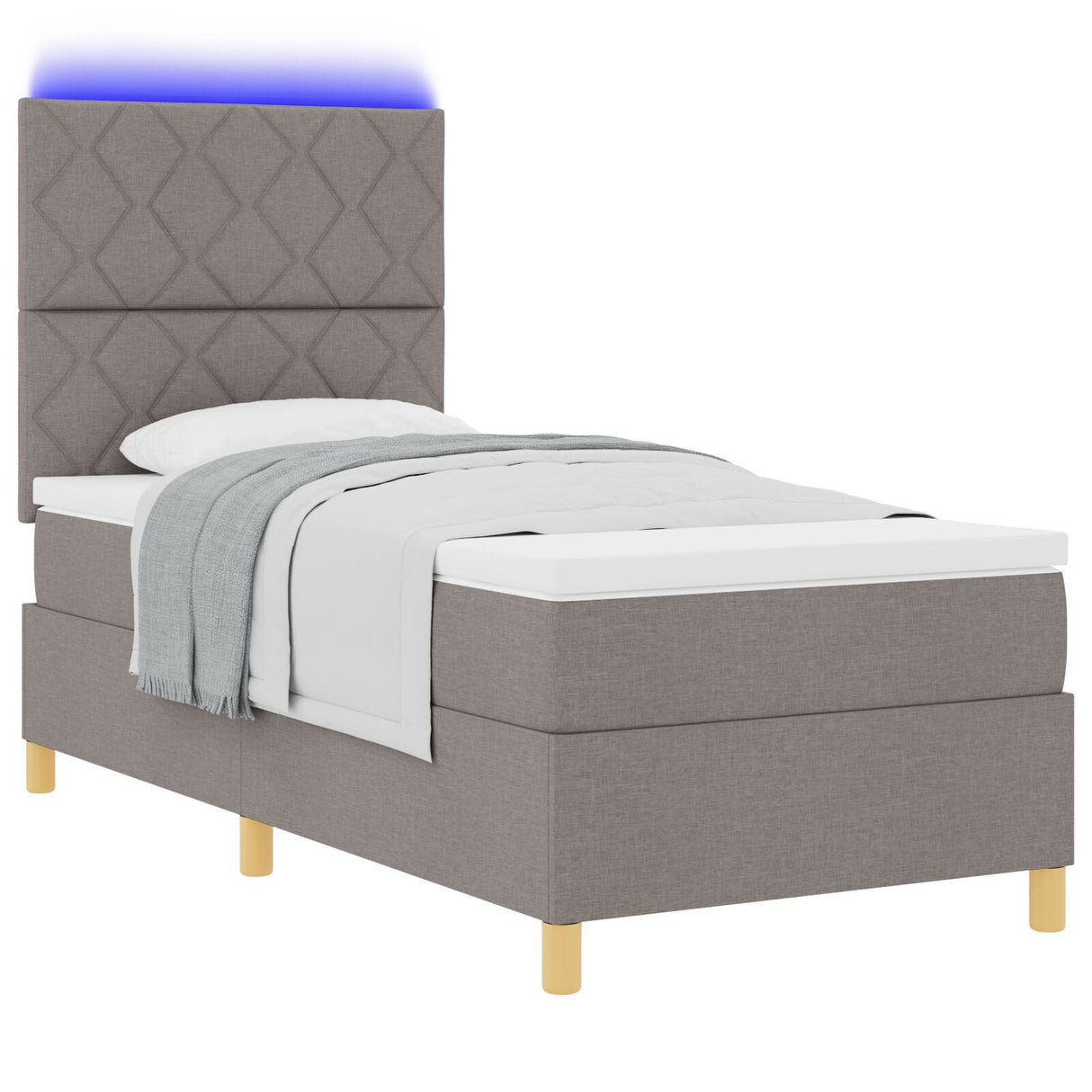 Box Spring Bed With Mattress & Led Taupe 100X200 Cm Fabric