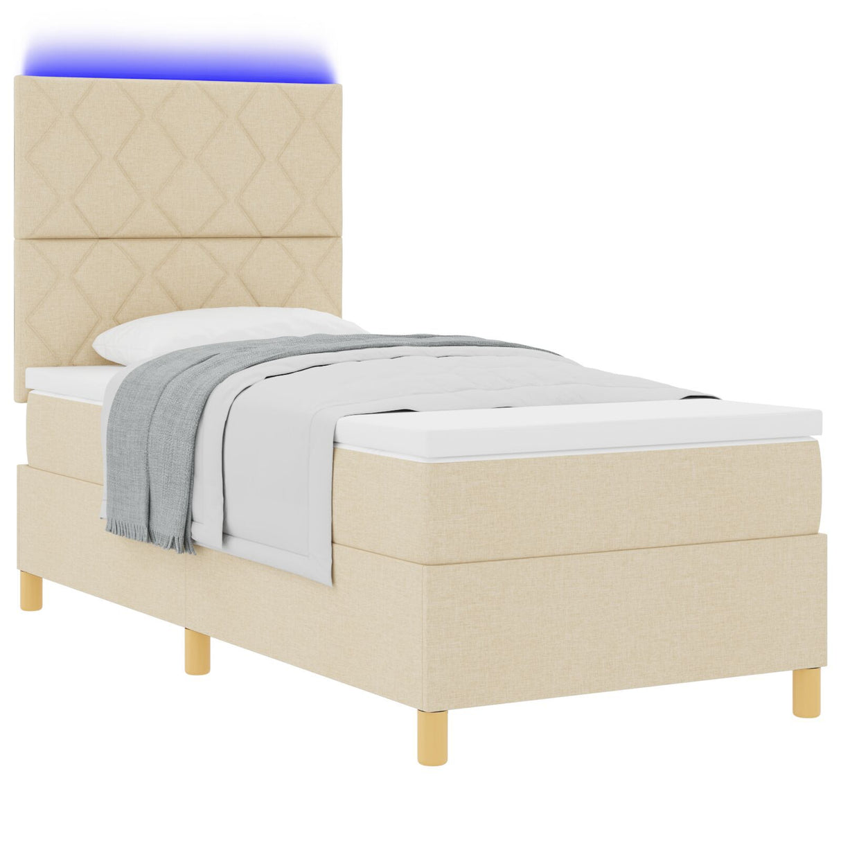Box Spring Bed With Mattress & Led Cream 100X200 Cm Fabric