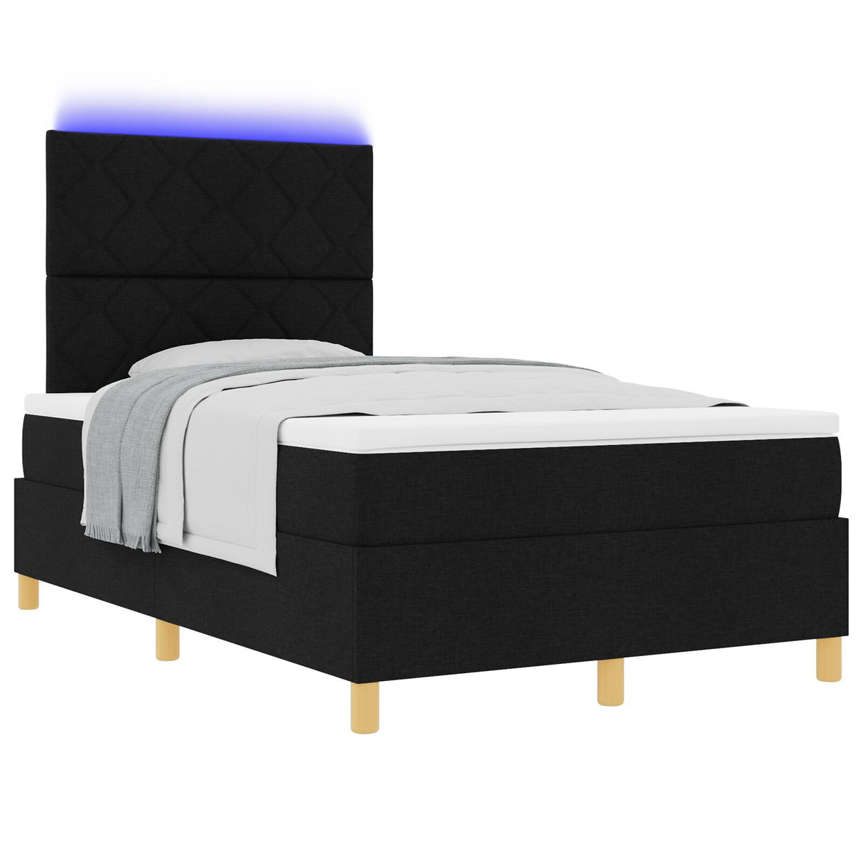 Box Spring Bed With Mattress & Led Black 120X190 Cm Fabric