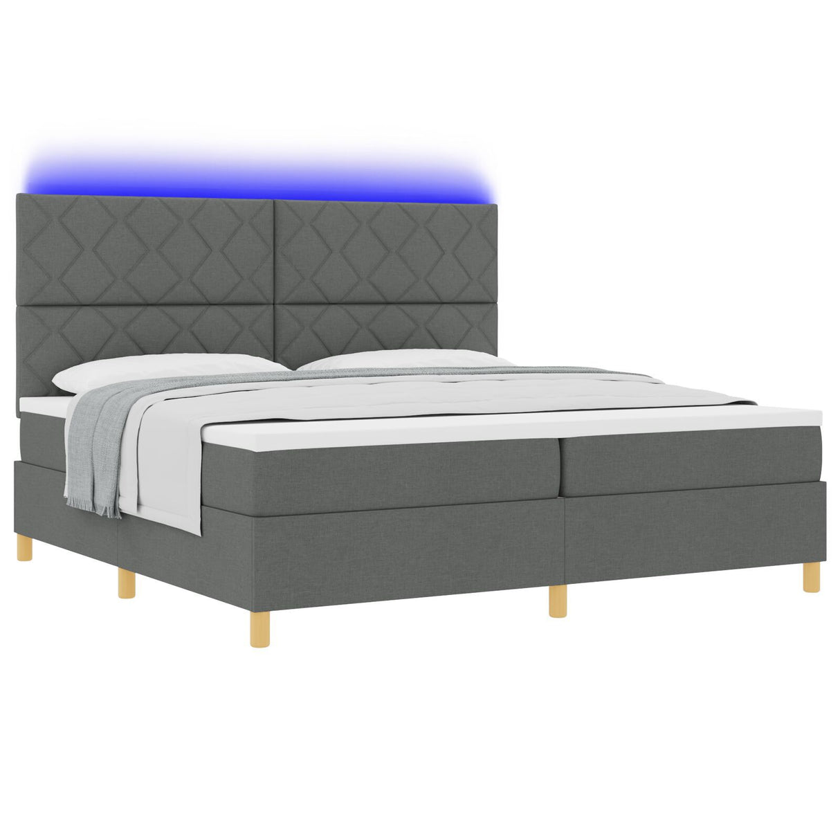 Box Spring Bed With Mattress & Led Dark Grey 200X200 Cm Fabric