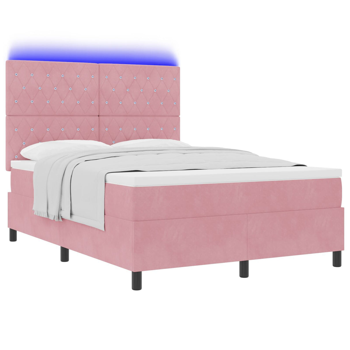 Box Spring Bed With Mattress & Led Pink 160X200 Cm Velvet