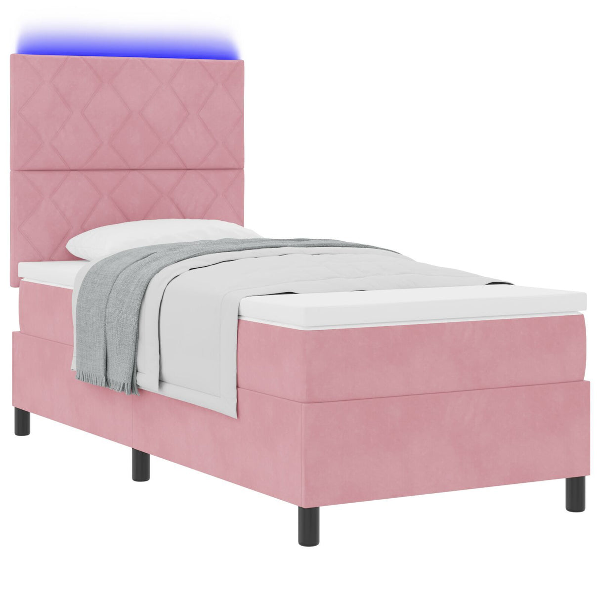 Box Spring Bed With Mattress & Led Pink 90X190 Cm Velvet