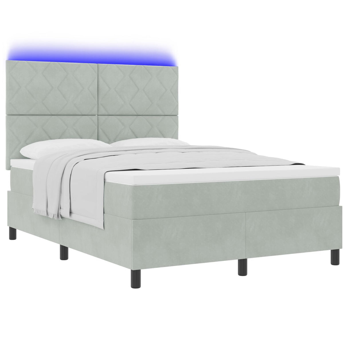 Box Spring Bed With Mattress & Led Light Grey 140X190 Cm Velvet