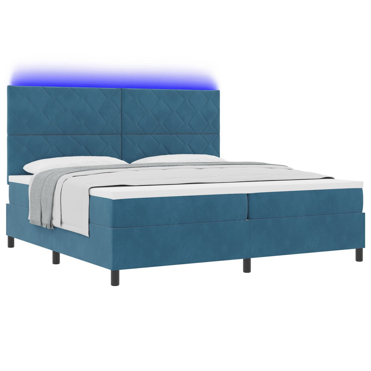 Box Spring Bed With Mattress & Led Dark Blue 200X200 Cm Velvet