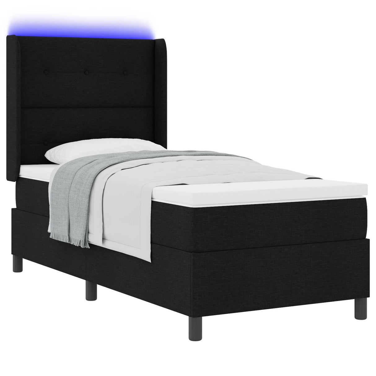 Box Spring Bed With Mattress & Led Black 90X200 Cm Fabric