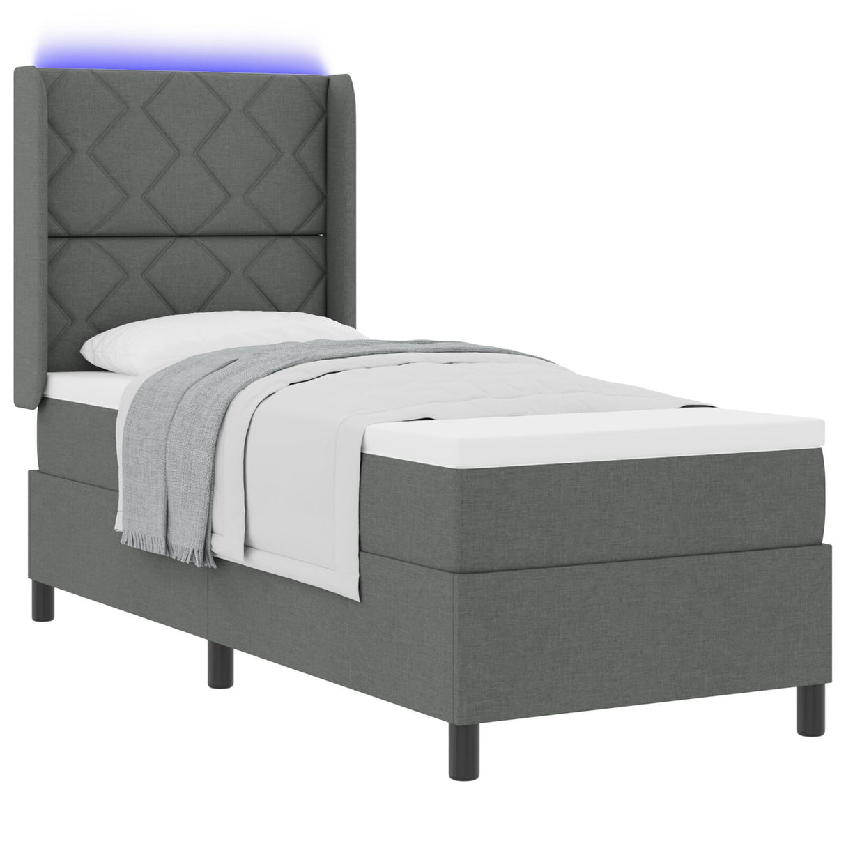 Box Spring Bed With Mattress & Led Dark Grey 90X190 Cm Fabric