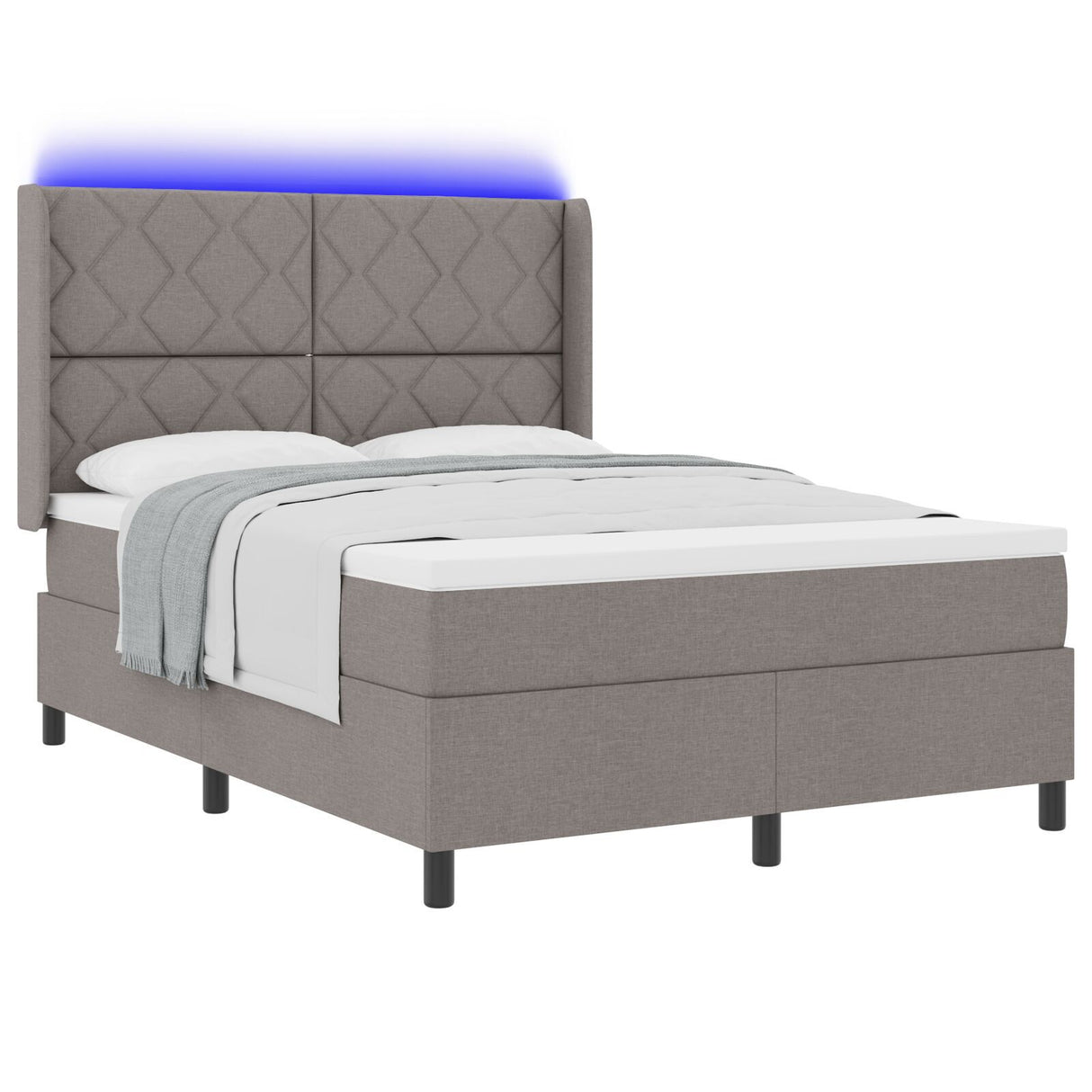 Box Spring Bed With Mattress & Led Taupe 160X200 Cm Fabric