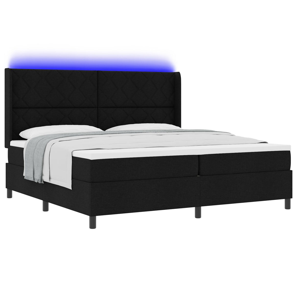 Box Spring Bed With Mattress & Led Black 200X200 Cm Fabric