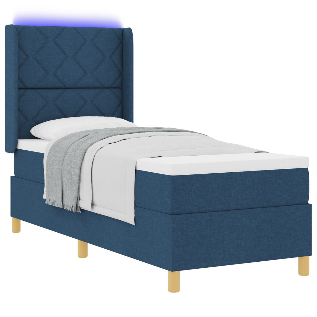 Box Spring Bed With Mattress & Led Blue 80X200 Cm Fabric