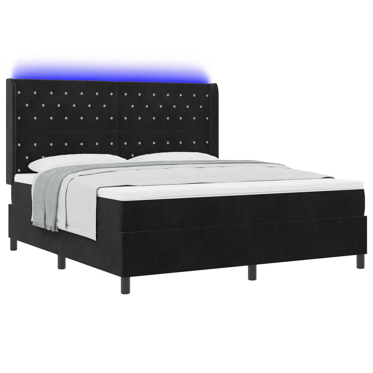 Box Spring Bed With Mattress & Led Black 180X200 Cm Velvet