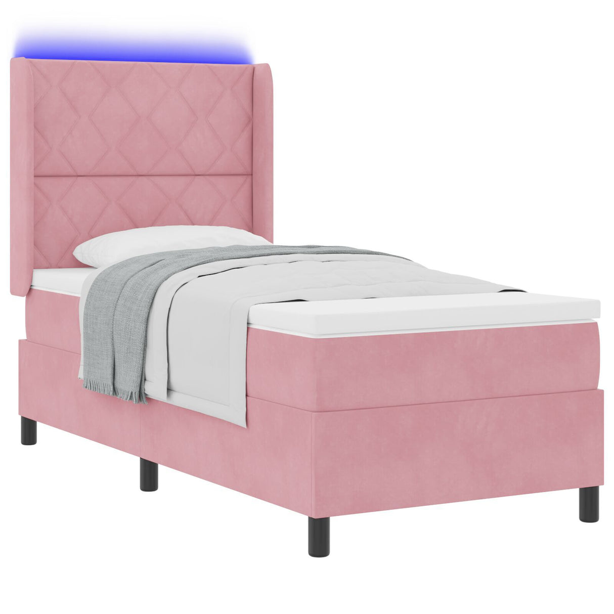 Box Spring Bed With Mattress & Led Pink 90X190 Cm Velvet