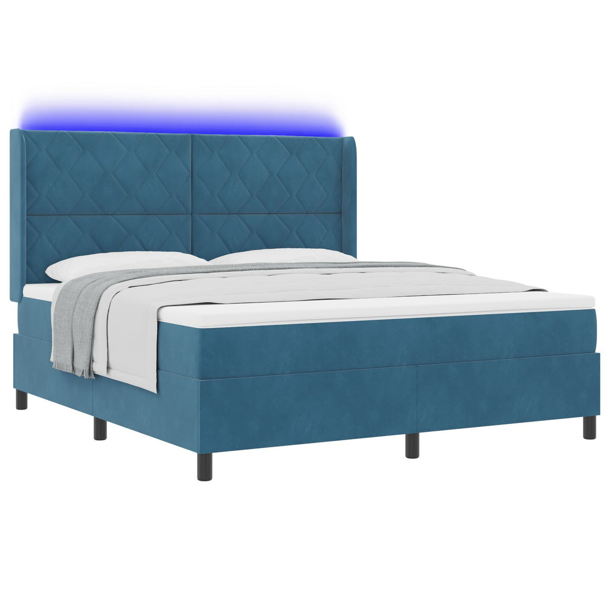 Box Spring Bed With Mattress & Led Dark Blue 180X200 Cm Velvet