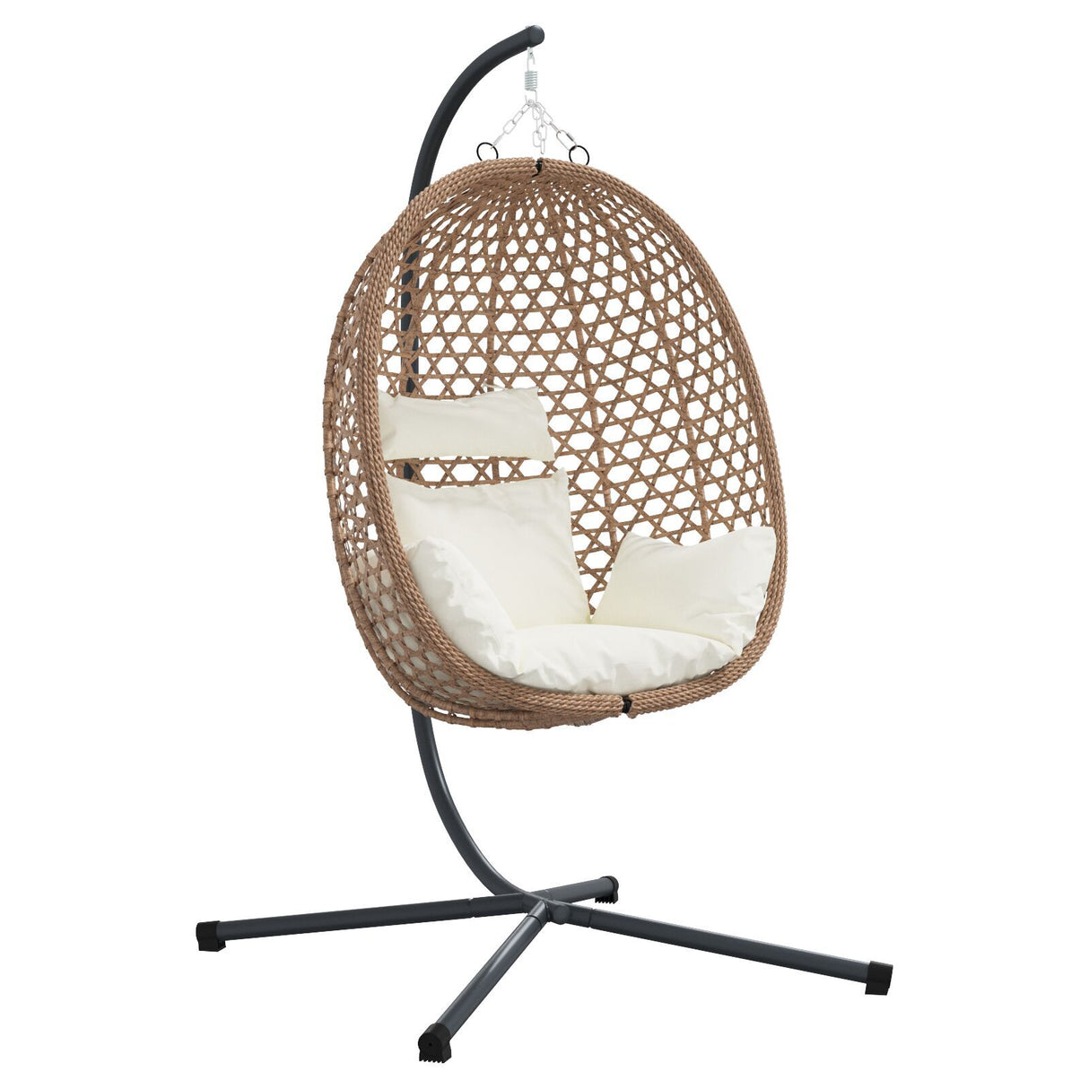 Hanging Egg Chair Basket With Stand Coffee Poly Rattan