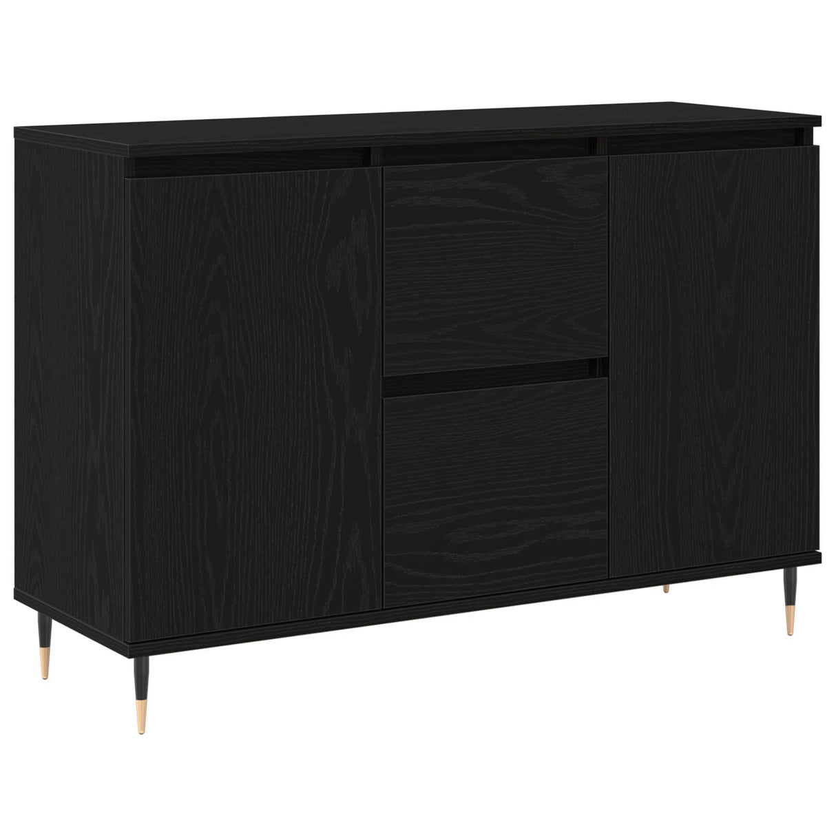 Sideboard With Doors & Drawers Black Oak 101,5X35X70 Cm