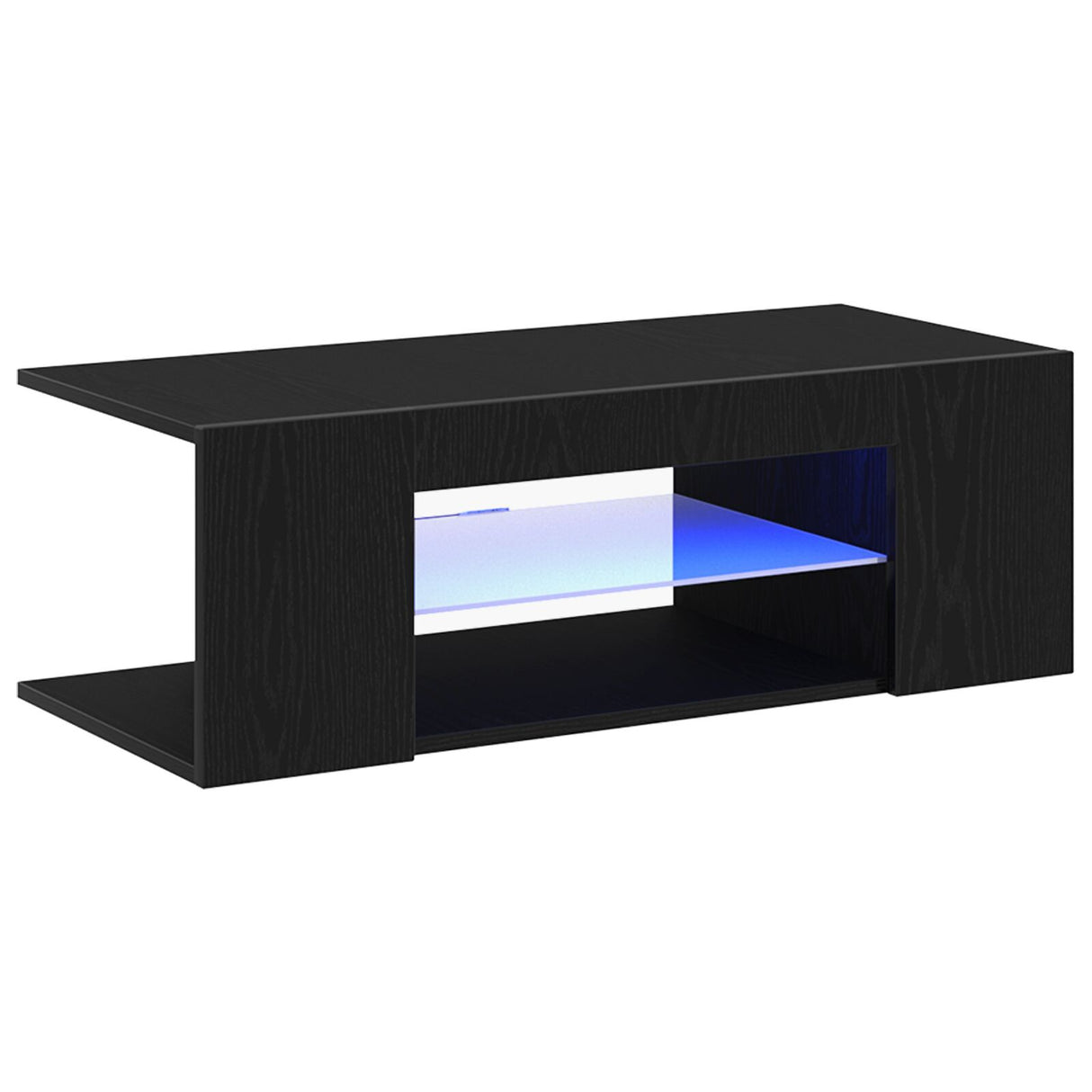 Tv Cabinet With Led Lights In Black Oak - 90 X 39 X 30 Cm - Made From Engineered Wood
