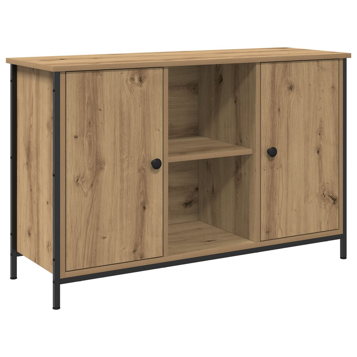Tv Cabinet Black Oak 101X35X65 Cm Engineered Wood And Steel
