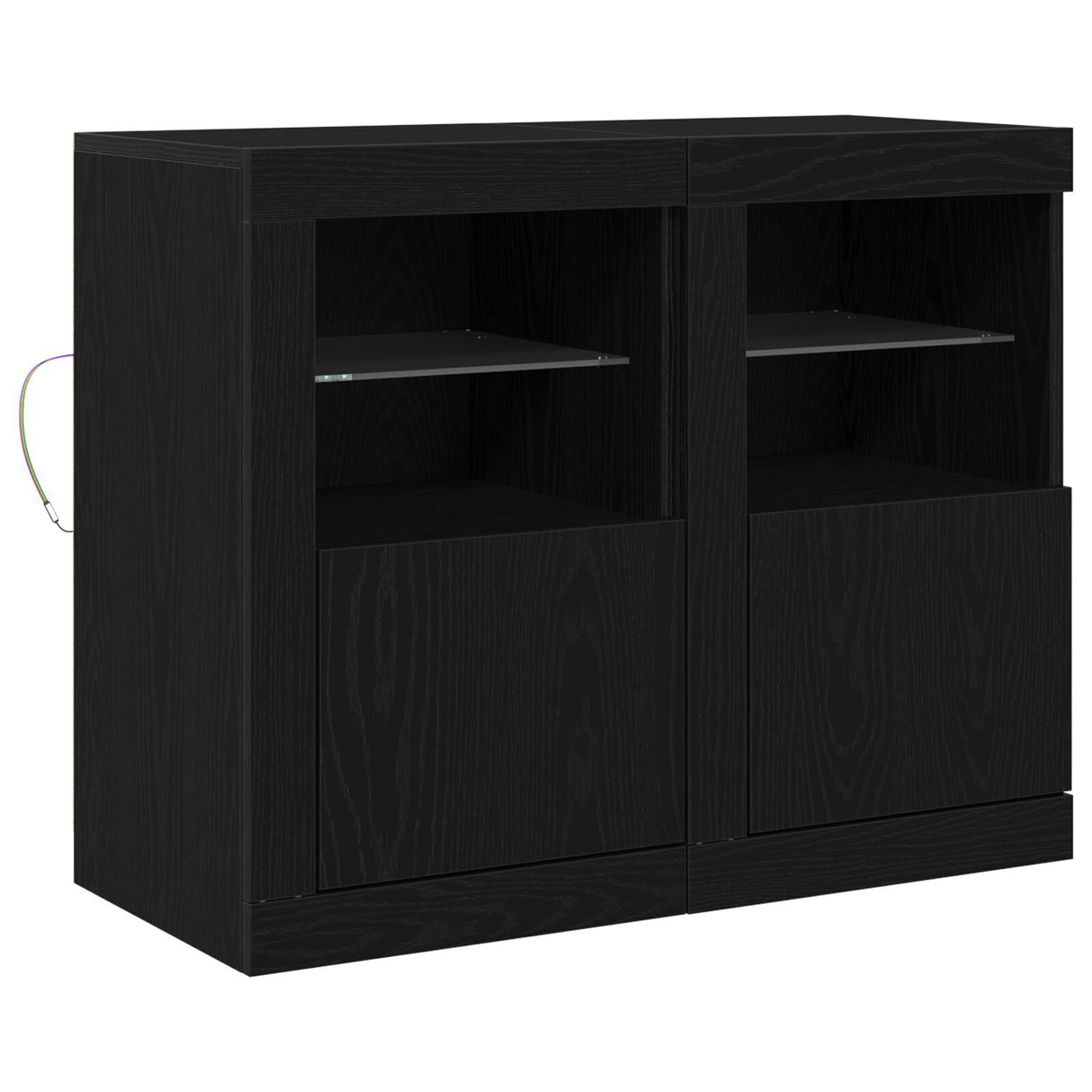 Side Cabinets With Led Lights 2 Pcs Black Oak 41X37X67 Cm