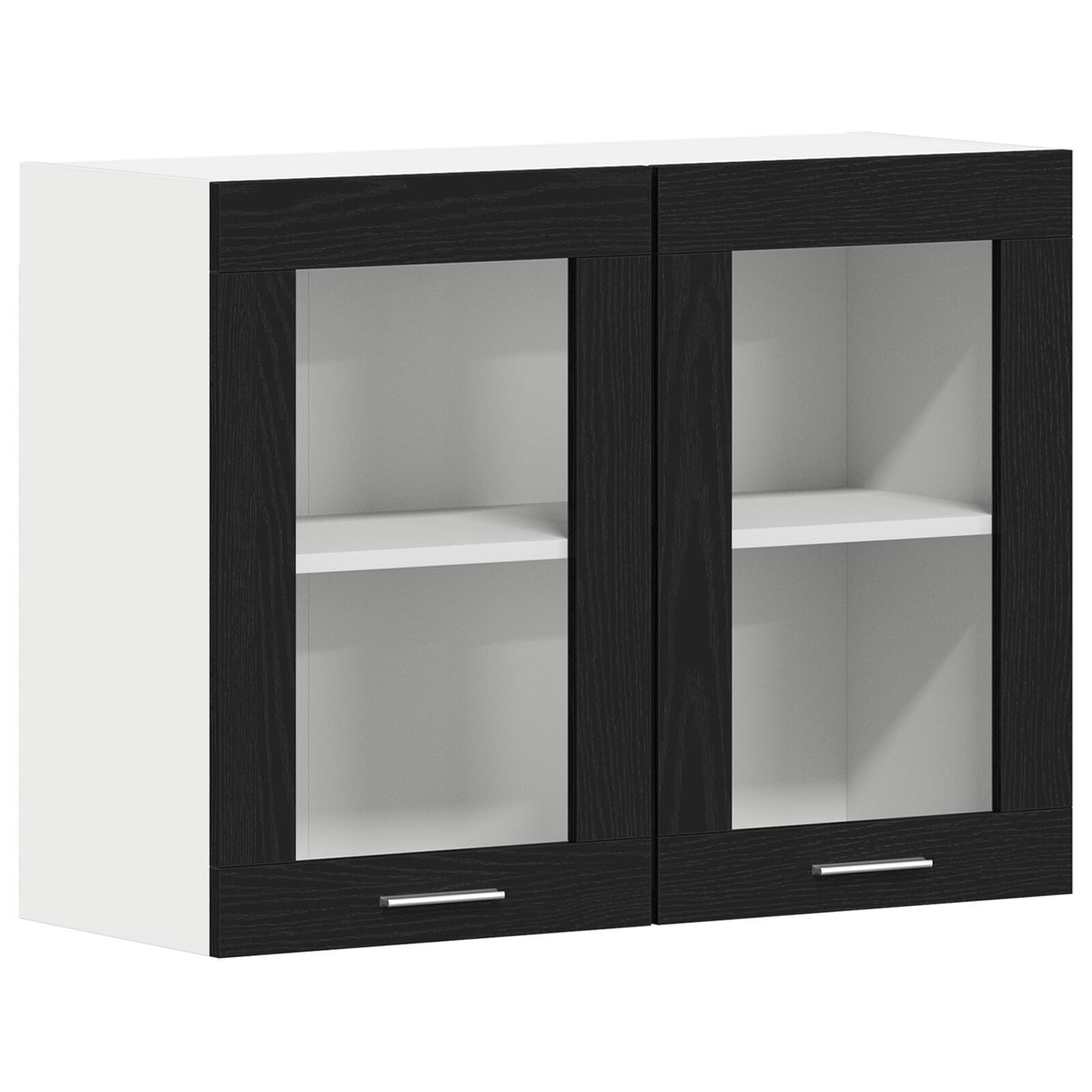 Black Oak Hanging Glass Cabinet 80X31X60 Cm Made From Engineered Wood