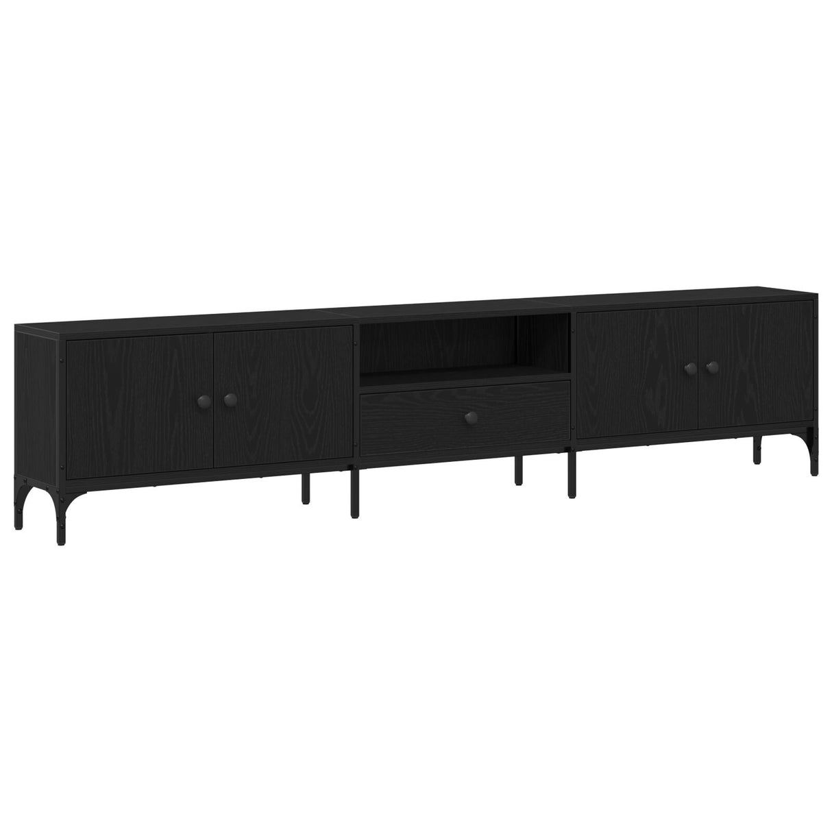 Tv Cabinet With Drawer Black Oak 200X25X44 Cm Engineered Wood