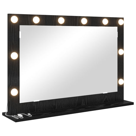 Vanity Mirror With Led Lights Black Oak 80X55X18 Cm