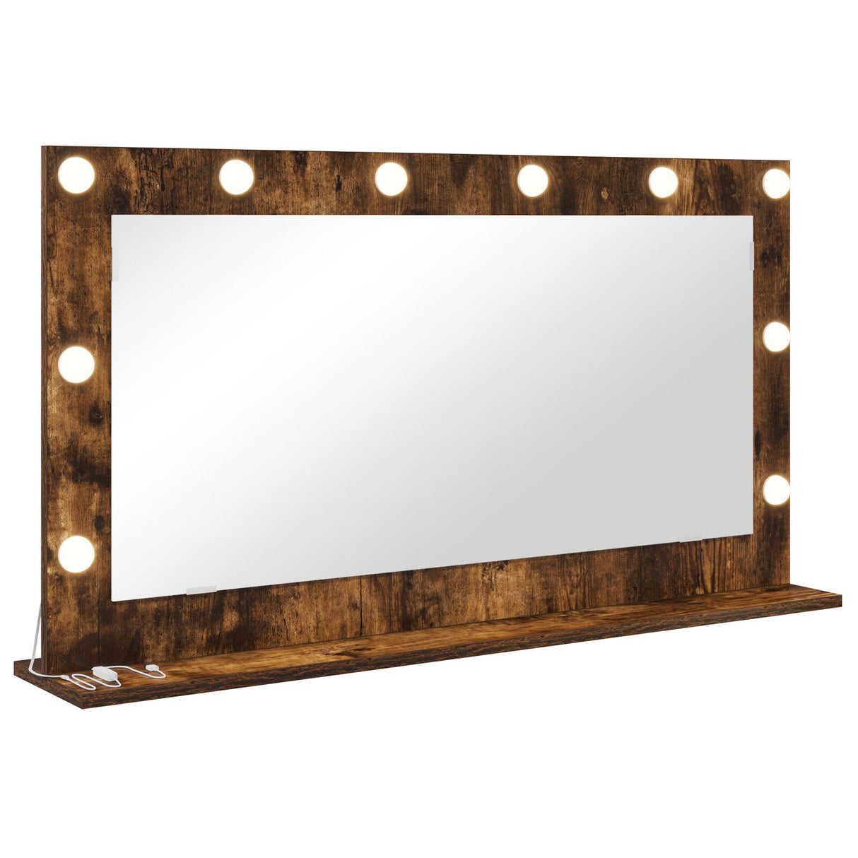 Vanity Mirror Smoked Oak Wood, Glass 100 X 55 X 18 Cm