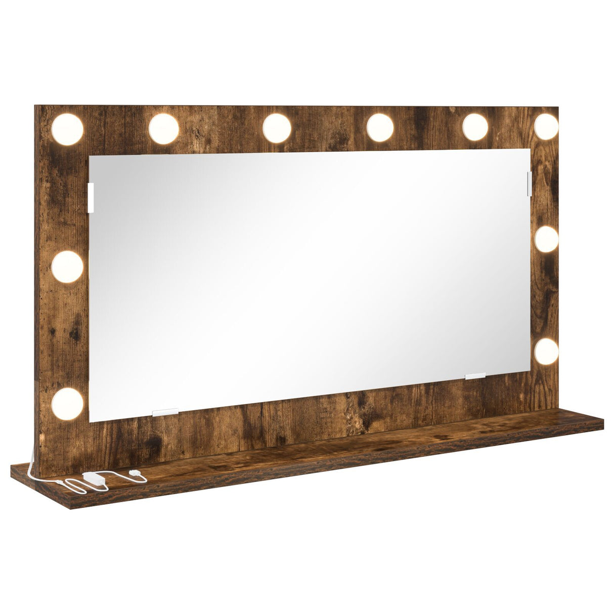 Vanity Mirror Smoked Oak, Silver Wood, Glass 80 X 45 Cm Mirror