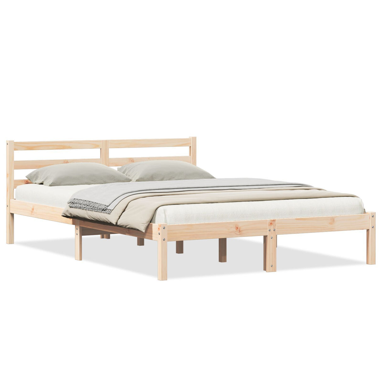 Bed Frame With Headboard 140X210 Cm Solid Wood Pine