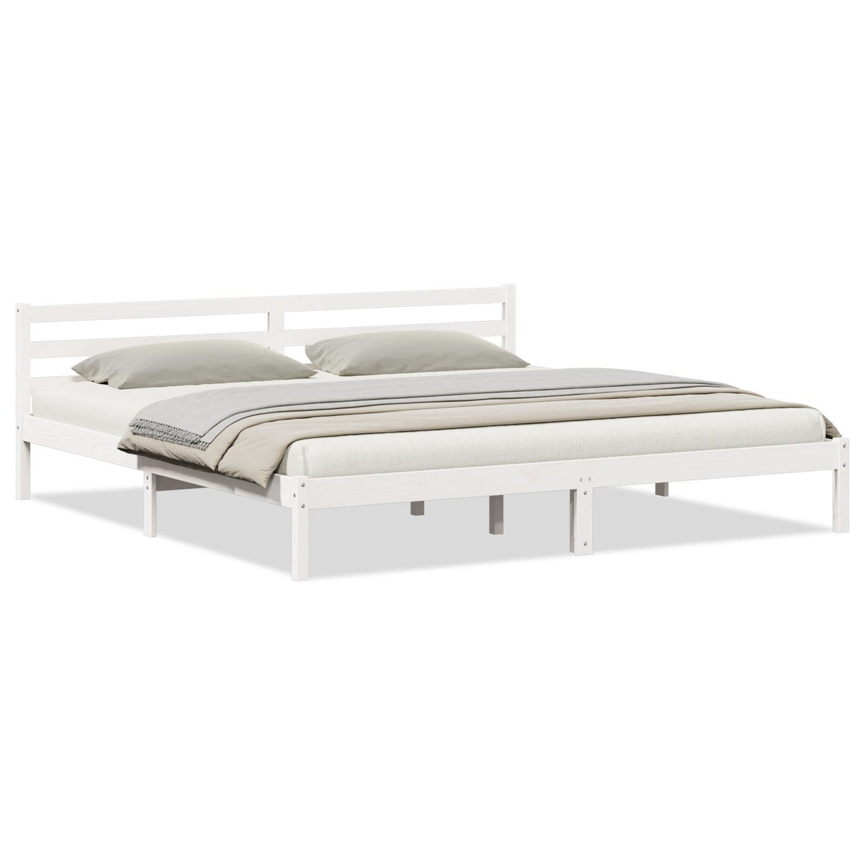 Bed Frame With Headboard White 200X220 Cm Solid Wood Pine