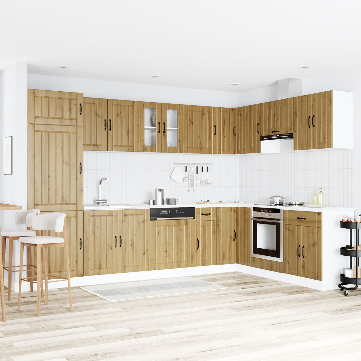 Kitchen Cabinet "Lucca" With Double Basins - Artisan Oak, Made From Engineered Wood