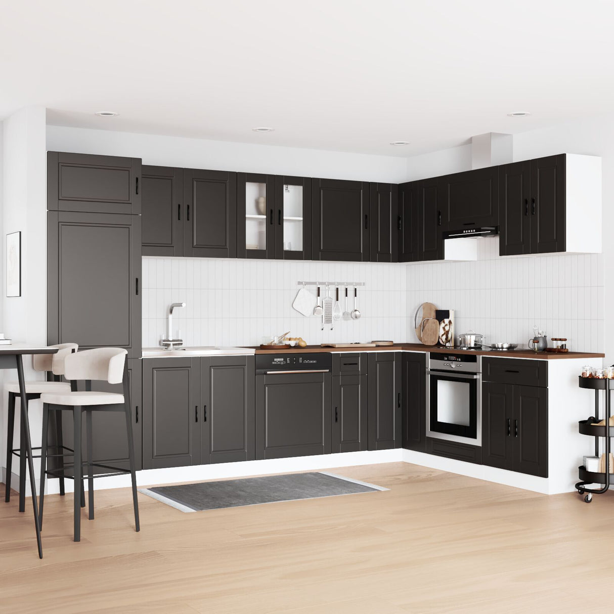 Porto Sink Base Cabinet With Sink - Black - 80X46X84.5 Cm - Made Of Engineered Wood