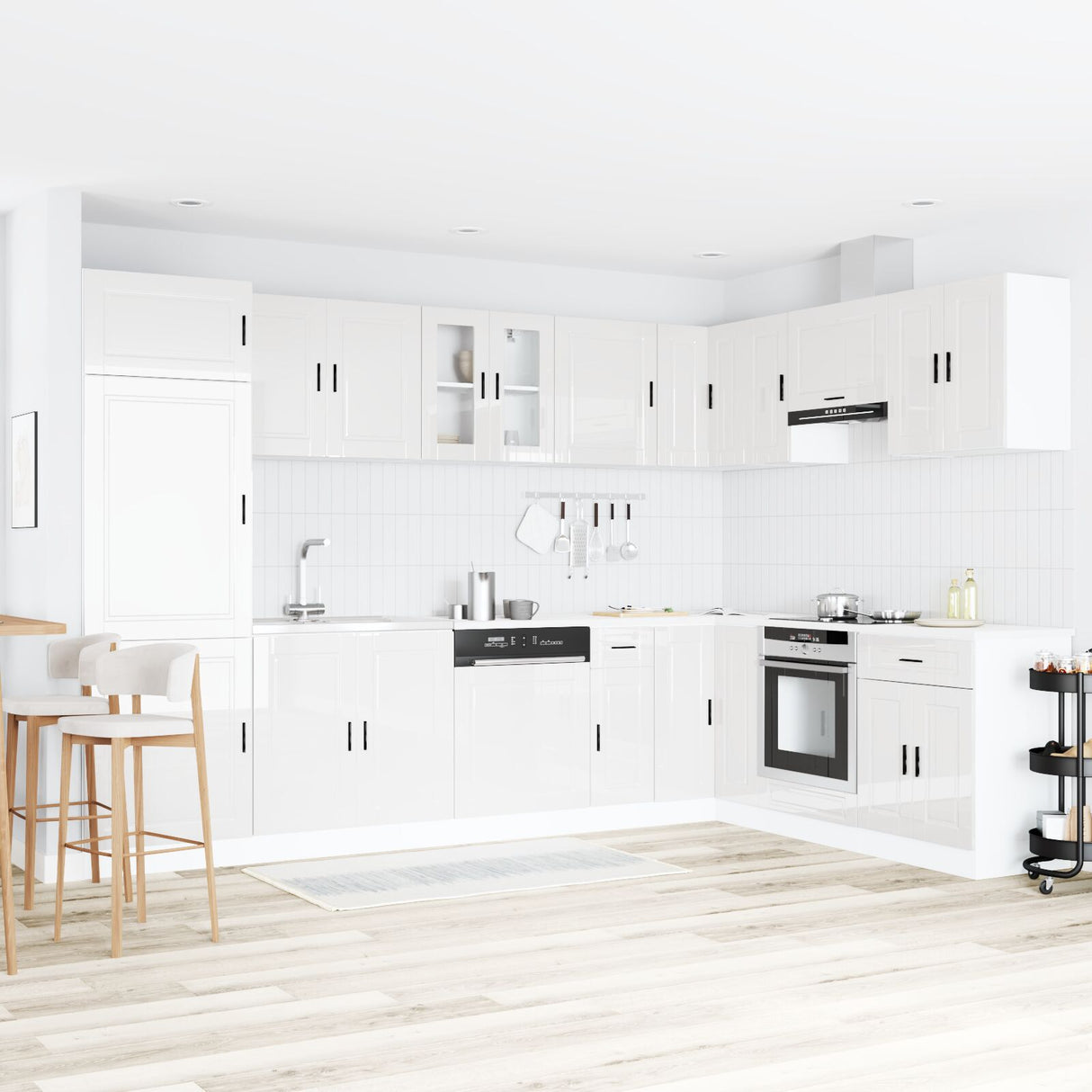 Sink Base Cabinet "Porto" With Sink High Gloss White 80X46X84,5 Cm Engineered Wood