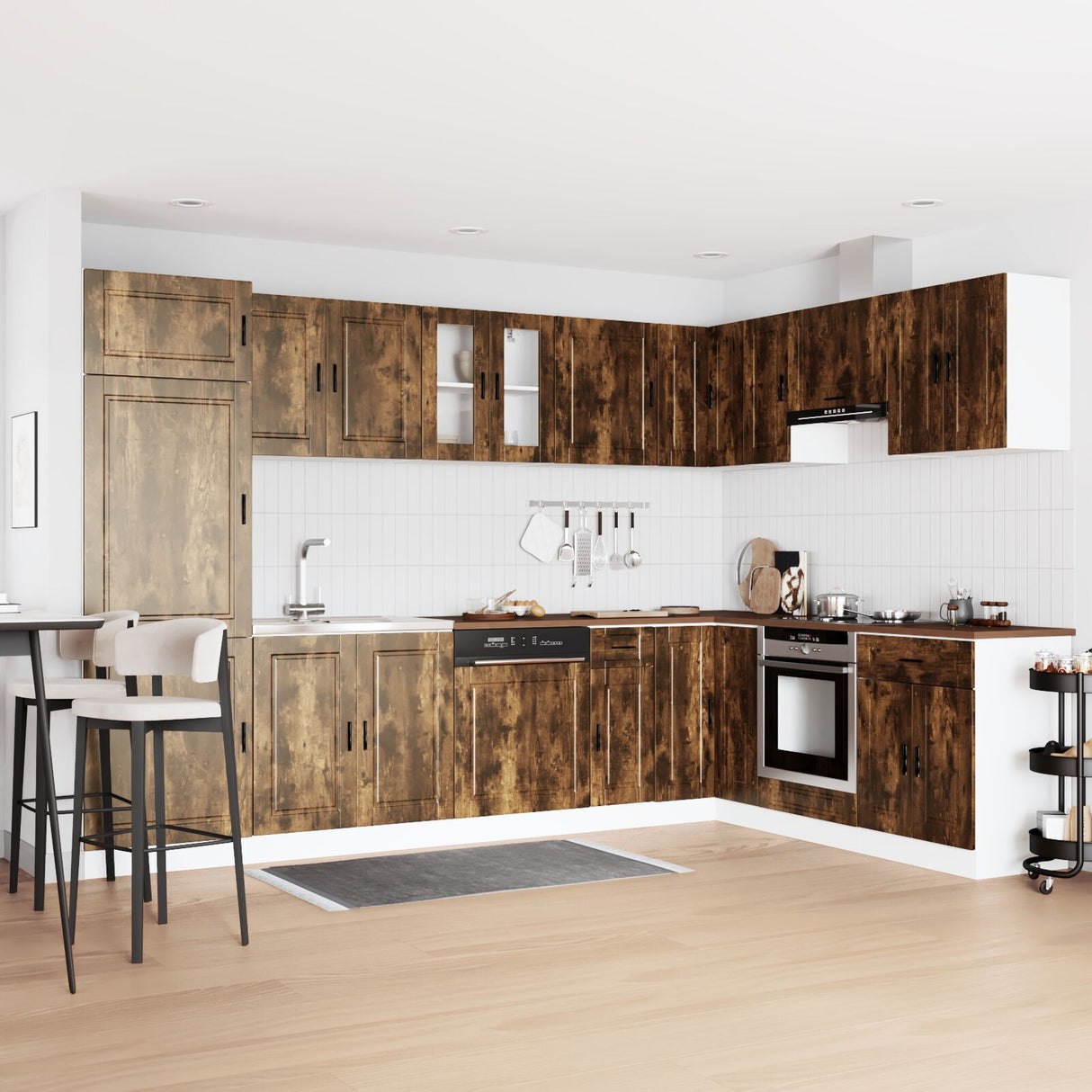 Sink Base Cabinet "Porto" With Sink Smoked Oak 80X46X84,5 Cm Engineered Wood