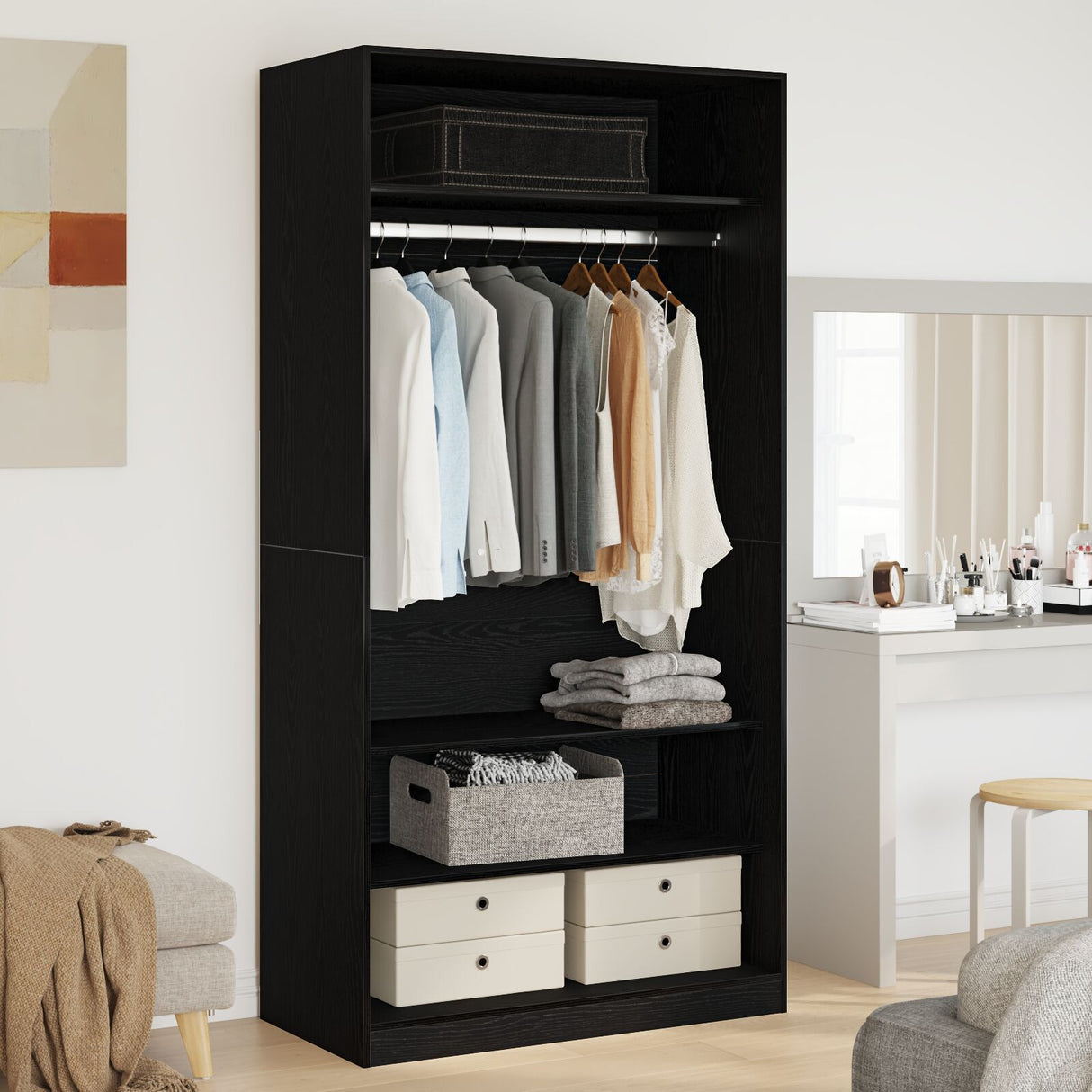 Black Oak Wardrobe 100X50X200 Cm - Made Of Engineered Wood