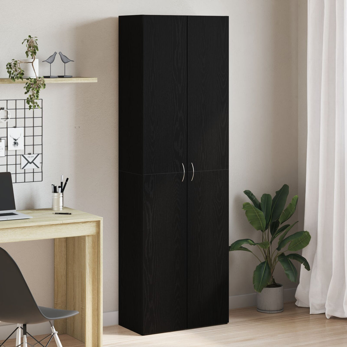 Black Oak Office Cabinet 60X32X190 Cm Made From Engineered Wood