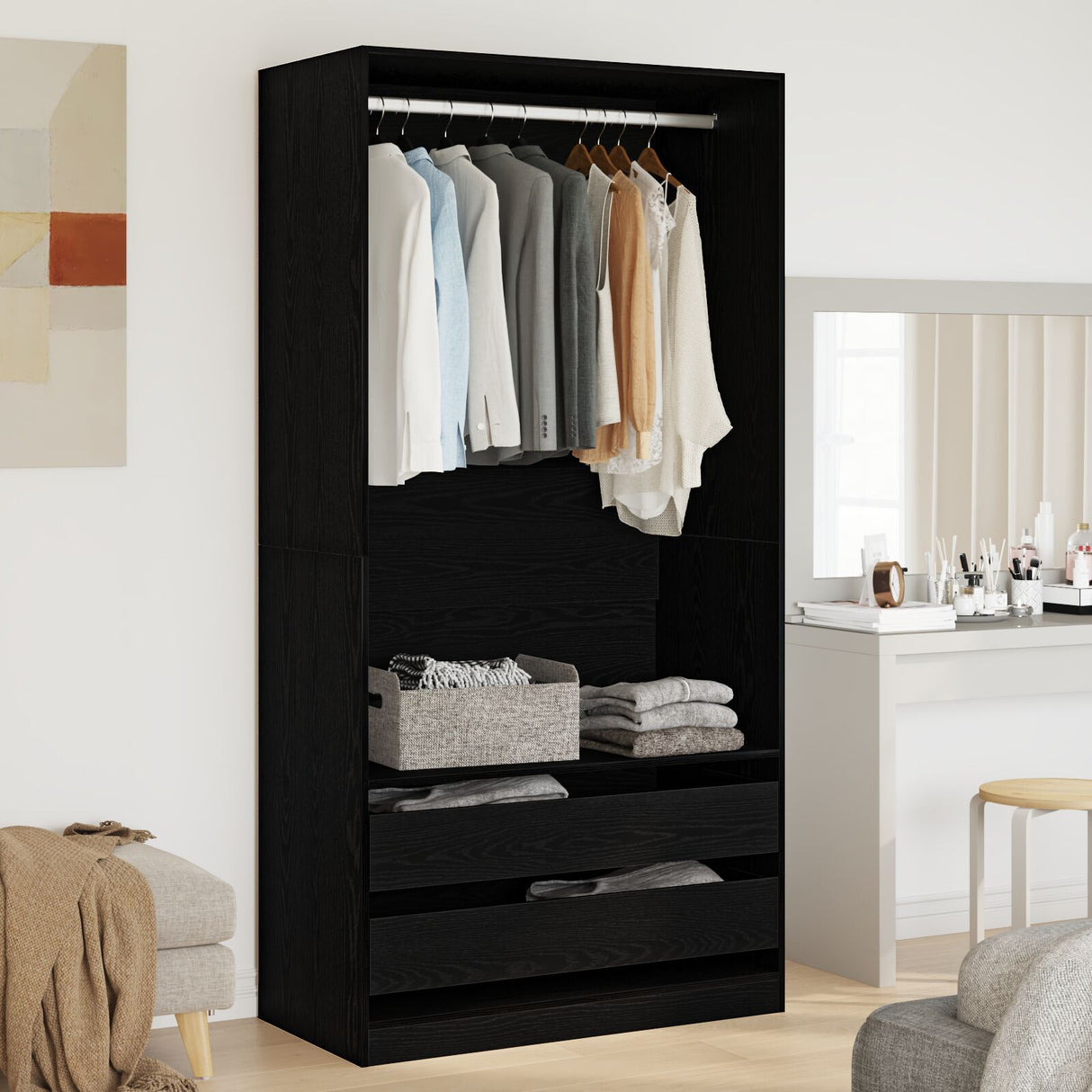 Black Oak Wardrobe - 100X50X200 Cm - Made From Engineered Wood
