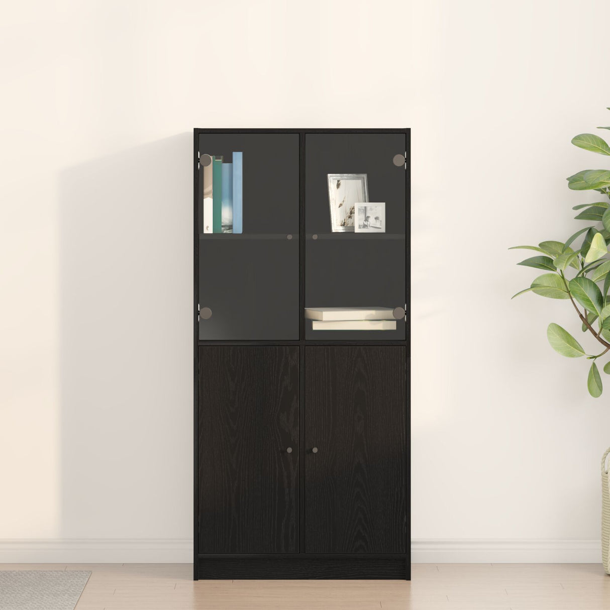 Highboard With Doors Black Oak 68X37X142 Cm Engineered Wood