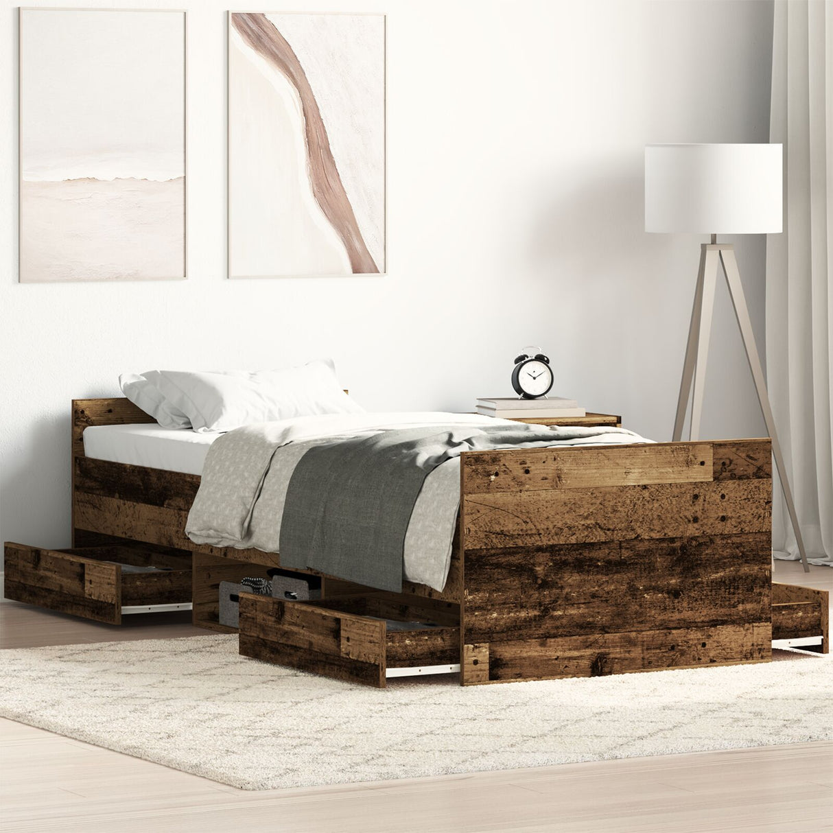 Bed Frame Without Mattress Old Wood 75X190 Cm Engineered Wood