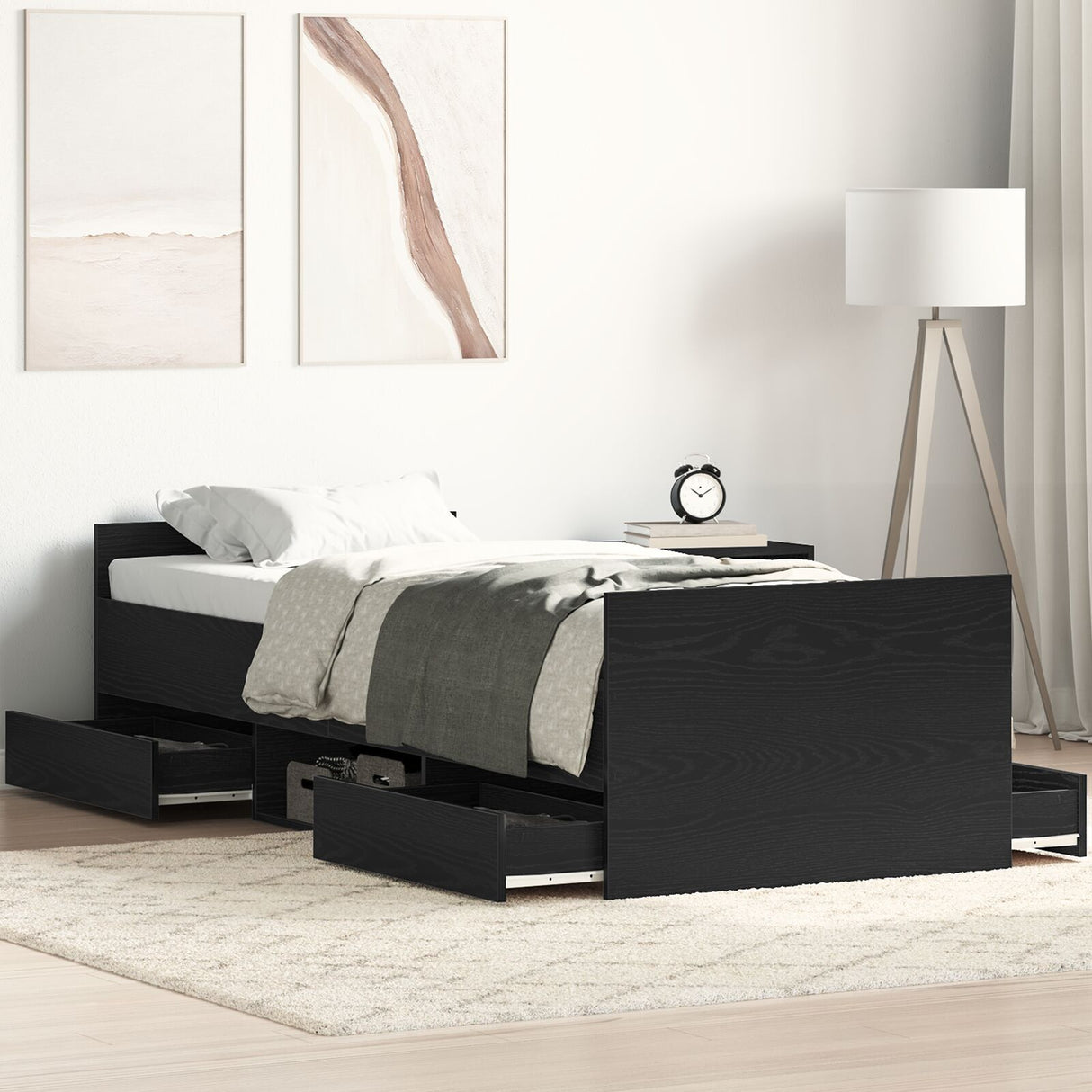 Bed Frame Without Mattress Black Oak 75X190 Cm Engineered Wood