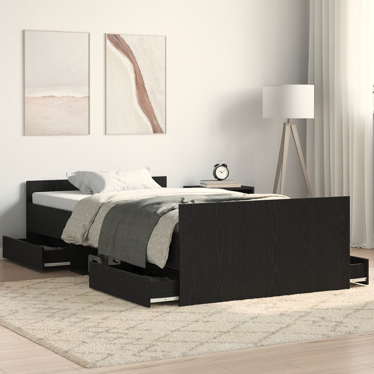 Bed Frame Without Mattress Black Oak 100X200 Cm Engineered Wood
