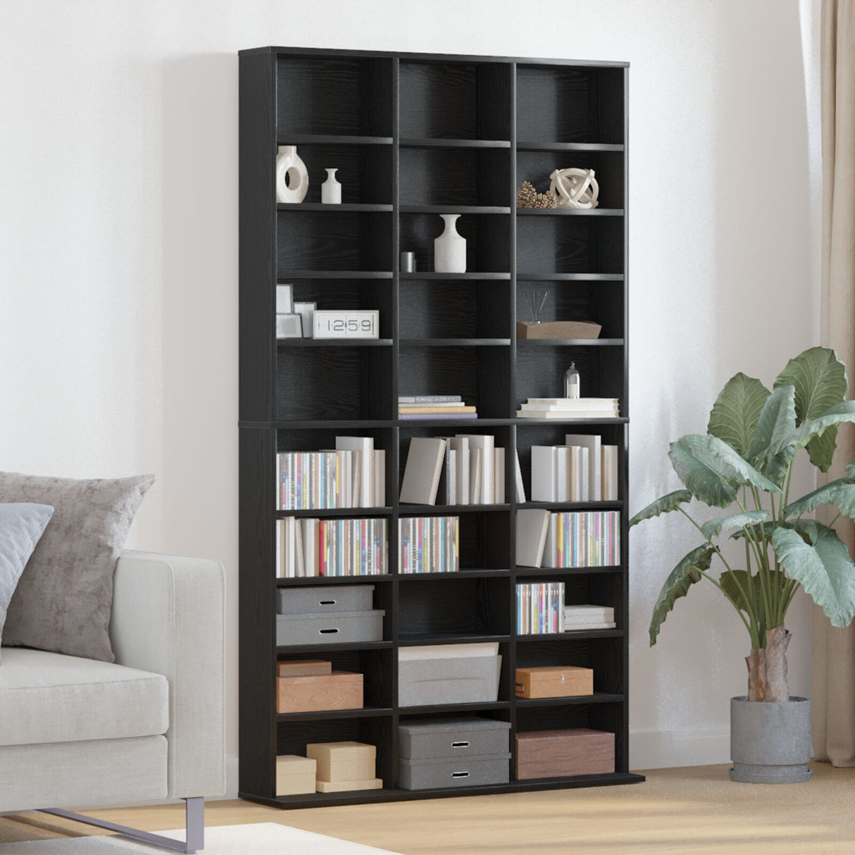 Cd Cabinet Black Oak Engineered Wood 101 X 23 X 177.5 Cm Shelving
