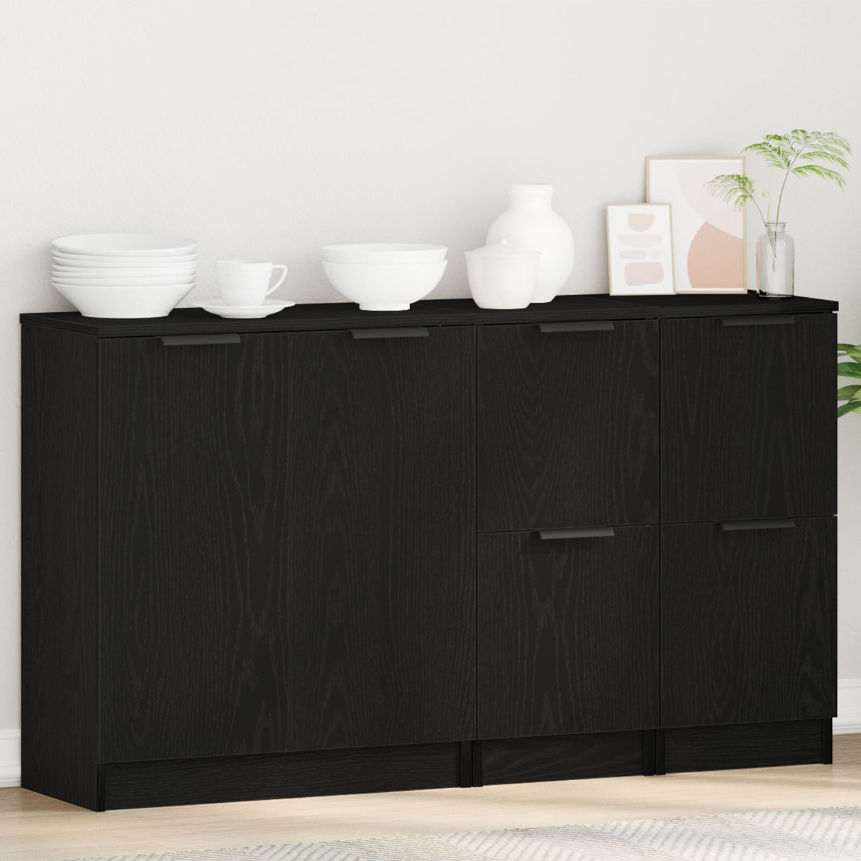 Sideboards 3 Pcs Black Oak Engineered Wood