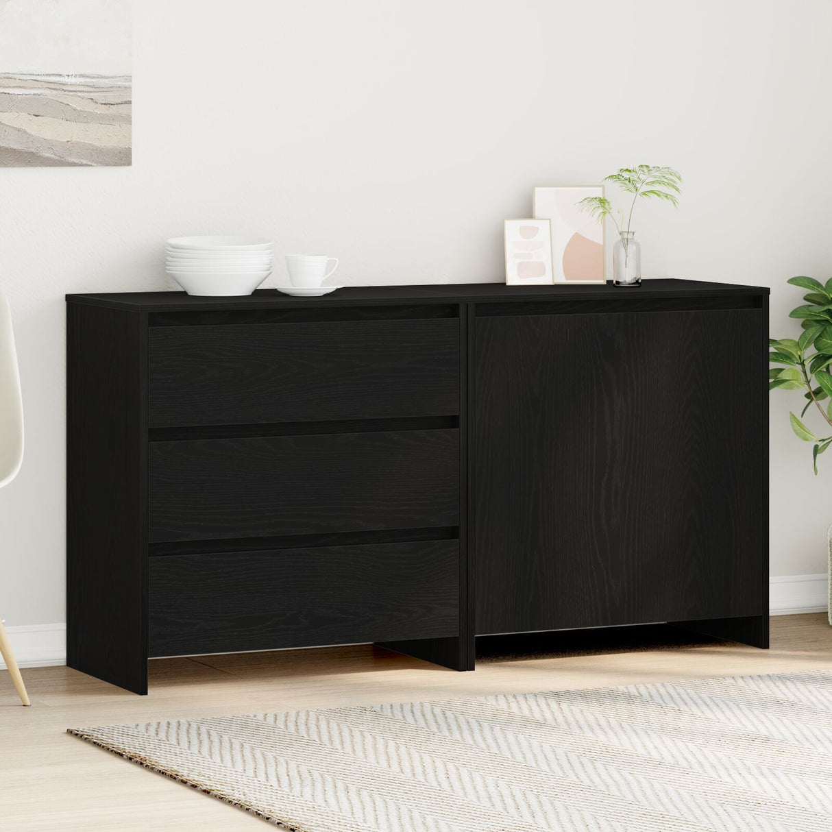 2-Piece Sideboards In Black Oak Engineered Wood