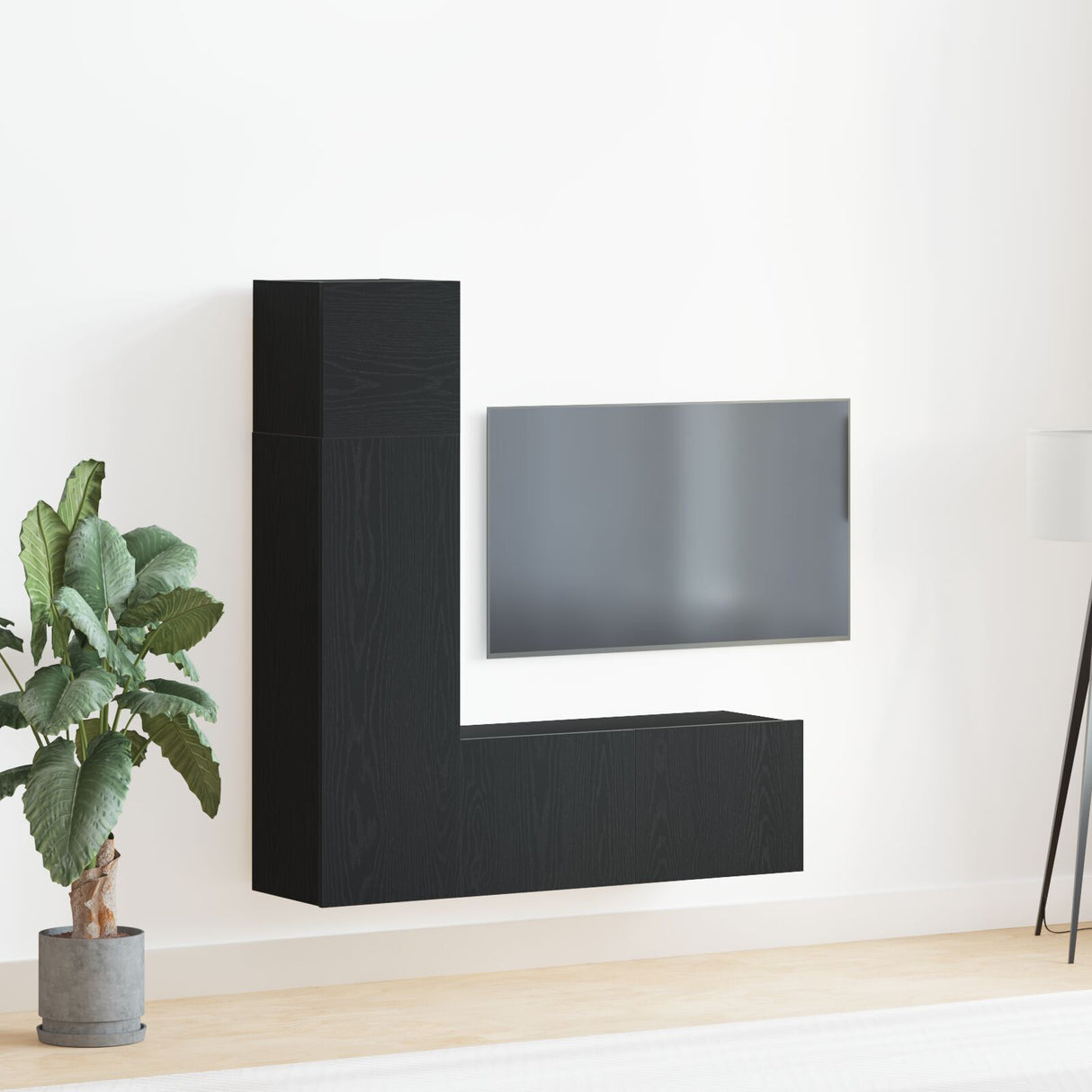 3 Piece Tv Cabinet Set Black Oak Engineered Wood